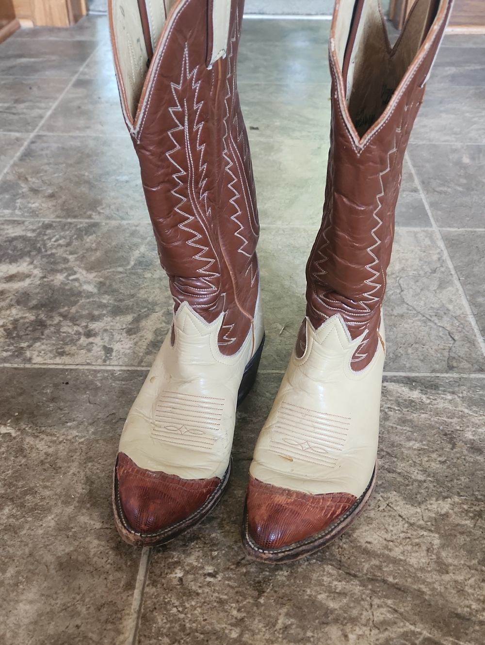 Tony Lama Two-Tone Brown and Cream Lace-Up Western Boots
